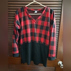 Red and Black Plaid V-Neck Sweater